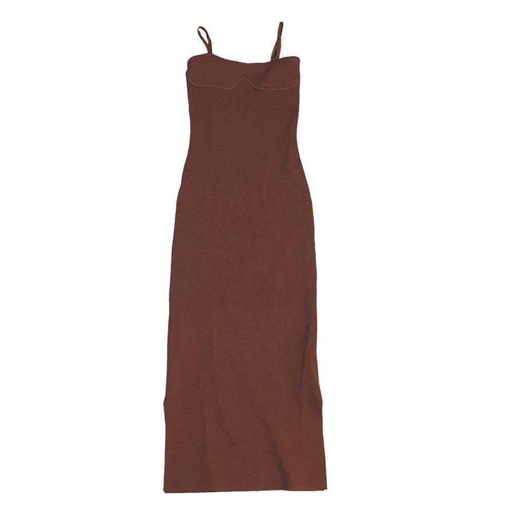NEW NANUSHKA WOMENS NYOKA MIDI KNITTED UNDERWIRE DRESS IN MAHOGANY SIZE XS